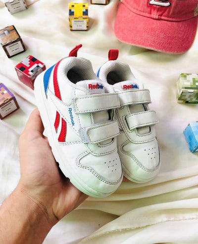 Reebok Classic Kids Sneakers (White, Red & Blue) - Double Strap