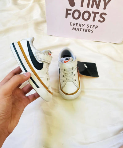 Nike Kids Court Sneakers (White, Black & Mustard) - Strap